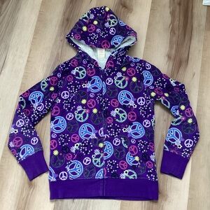Faded Glory purple peace zip up hooded Sherpa sweatshirt jacket | girls L 10/12